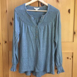 Sundance Smocked Yoke/Cuff Linen Top